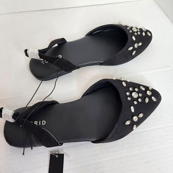 10.5W Torrid Black Embellished Slingback Flat Silver Faux Gem Sparkle Holiday - Picture 6 of 10